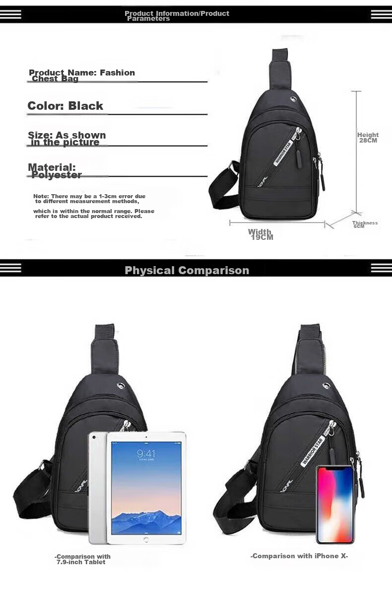 Warrior Men's Large Capacity Single Shoulder Crossbody Bag Casual Commuter Chest Bag Lightweight Sports Sling Bag Travel Small Backpack 10