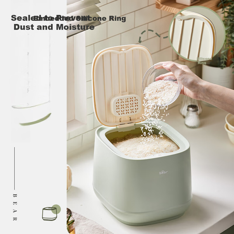BEAREWAN Rice Container, Kitchen Sealed Moisture-Proof Grain Storage Box, Insect-Proof Rice Jar, Rice Storage Bin, Can Store 5 Kg, CX-W0062