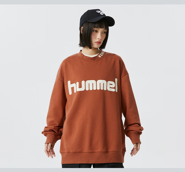 Hummel Spring And Autumn Heavyweight Sweatshirt for Men And Women, Couple Outfit with Embroidery, Loose-Fitting Round Neck Top for Spring, Base Layer, Black, S 8