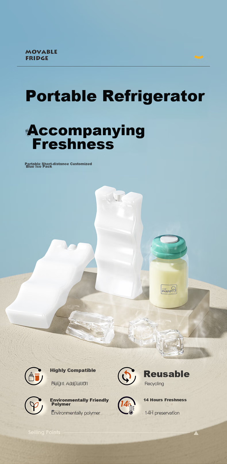 Xiaoyaxiang Blue Ice Mother's Milk Storage Cooler Ice Pack Ice Box Reusable Ice Box, 2-Pack, for Storing Breast Milk, Blue Ice 1