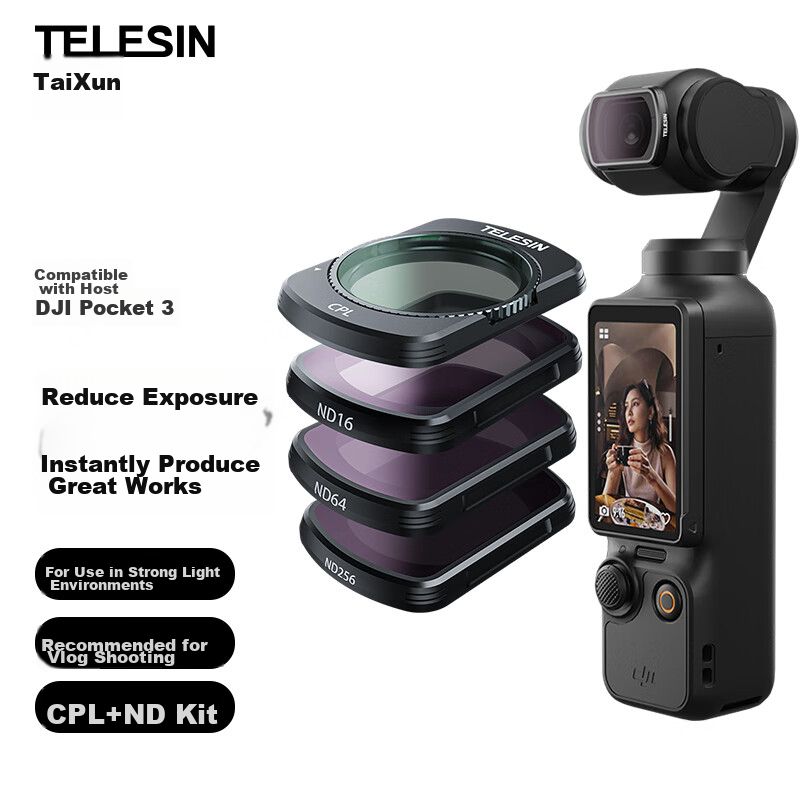 TELESIN Compatible with DJI Pocket 4/3, CPL ND16/64/256 Filter Set, Neutral Density Filters