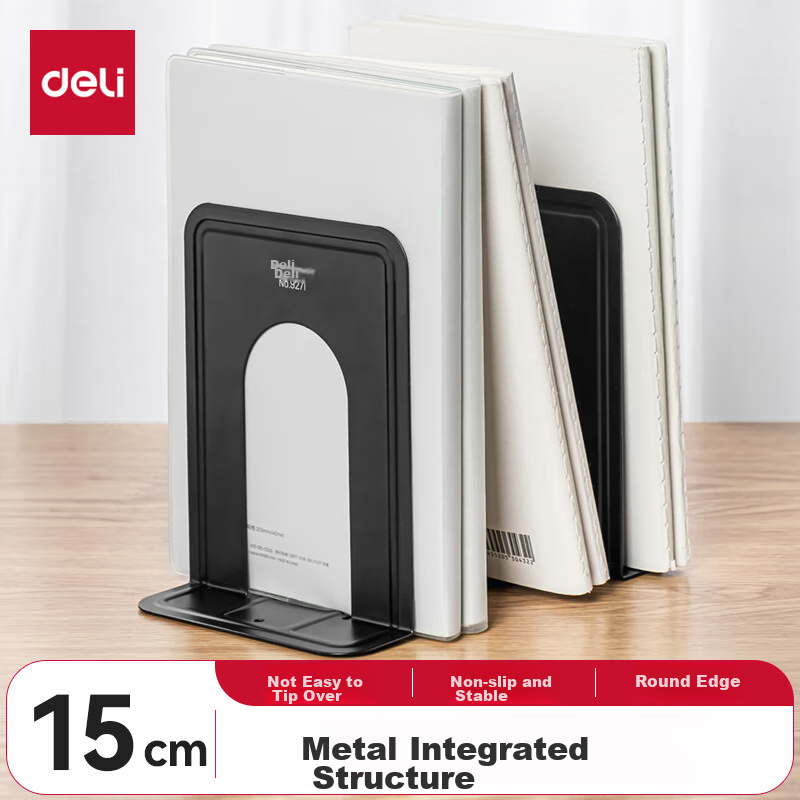 Deli 6-Inch (15cm Tall) Metal Desktop Bookend Shelf Storage Rack, Office Bookends 2 Pieces, Office And Study Supplies, Black