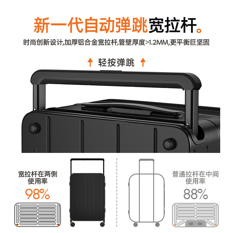 DTA Side-Opening Luggage Large Capacity Trolley Suitcase for Women Multifunctional Password Lock Travel Leather Case for Men Black 24 Inch