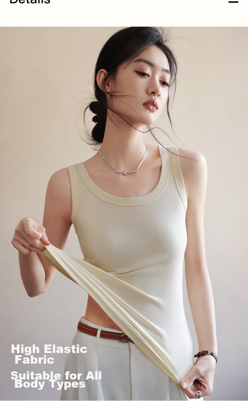 MiiOW Women's Camisole Tank Top, Cool Summer Modal Cotton, Conceals Side Boob, Inner Or Outer Wear, Round Neck Slim Fit T-Shirt Undershirt Top 7
