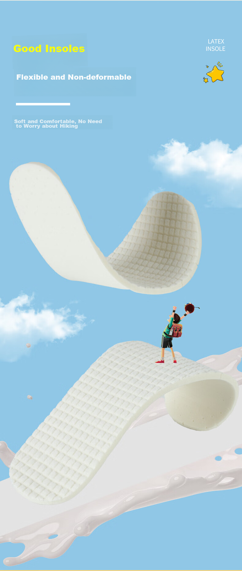 FOOTOPPO Children's Latex Insoles, Breathable And Soft, for Kids' Shoes And Sneakers, Ultra-Soft, Suitable for Infants And Toddlers, Can Be Cut to Size 7