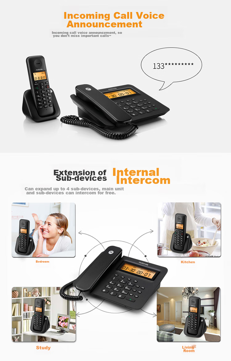 Motorola Digital Cordless Telephone, Wireless Landline Phone, Parent-Child Handset, Large Screen, Hands-Free, Voice Announce Function Requires Main Unit, C2601HC Child Handset (Black) 3