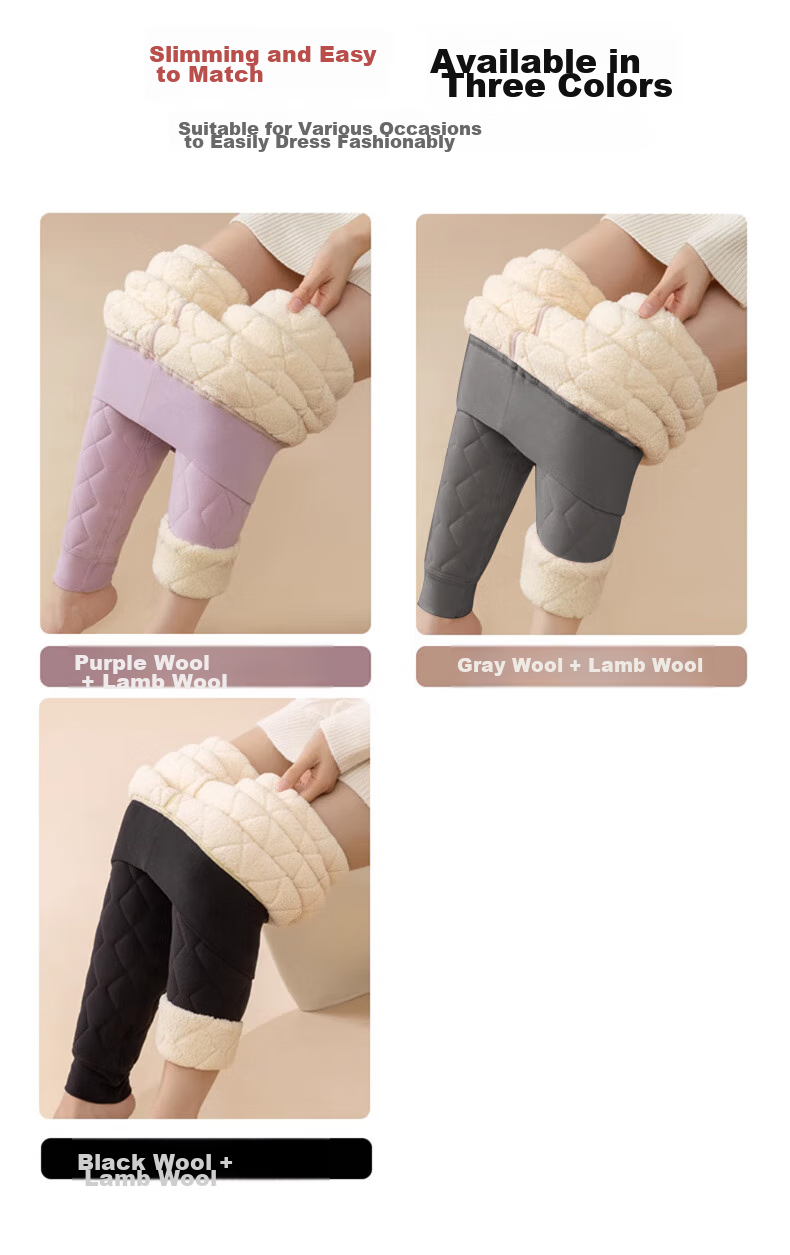 LangSha Women's Thermal Pants, 100% Wool, Autumn And Winter Fleece-Lined Thick Cotton Pants, Extra Thick Lambswool Autumn Pants, Plus Size Base Layer Pants 8