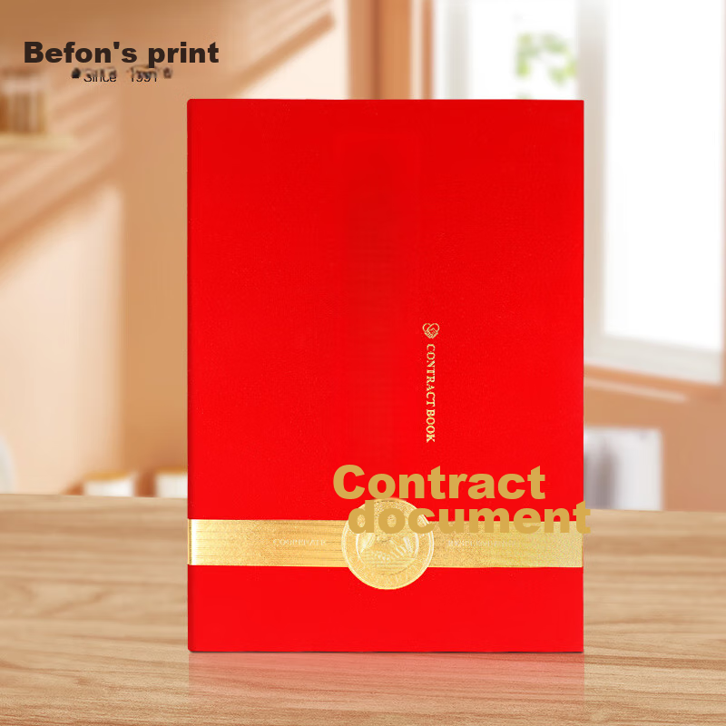 Befon A4 Business Contract Signing Book, Signing Ceremony Notebook, Sign-In Book, Contract Agreement Certificate with 3 Inner Pages, Strategic Cooperation Contract Folder, File Folder, Document Folder, Red, 7366
