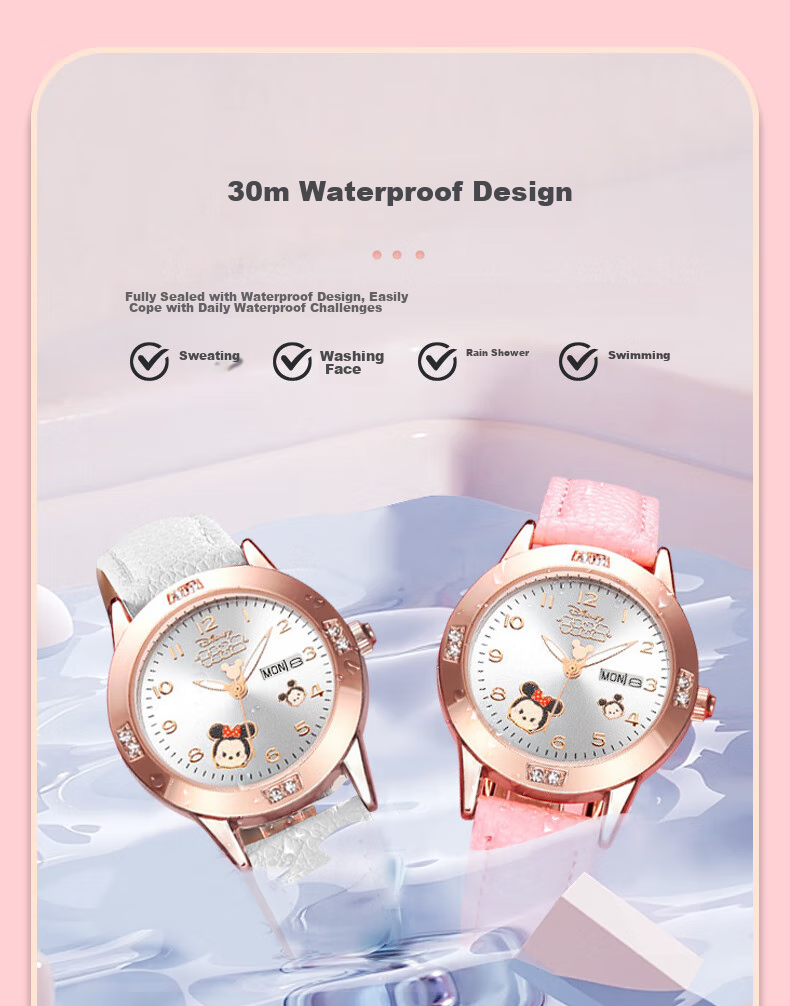 Disney X Song Song Collaboration Wristwatch for Middle And High School Students, Children's Exam-Specific Electronic Watch, Women's Silent Waterproof Quartz Watch 10