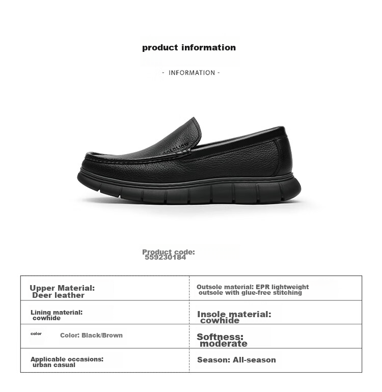 Goldlion Men's Shoes, Leather Shoes, Fashionable Business Casual Shoes, Comfortable Loafers, 55923018401A, Black, Size 41 7