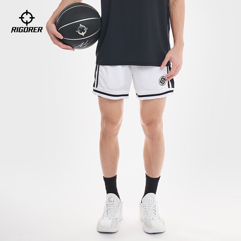 RIGORER Men's Shorts, 2024 Spring Style, Basketball Running Training Shorts, Casual Breathable Sports Pants, Pure White