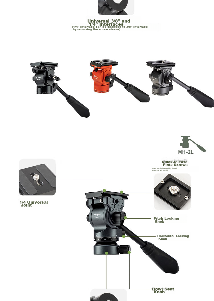 Fotopro MH-2L with Built-In Level Bowl Base, Akar Standard, Camera Mirrorless Video Shooting Hydraulic Damping Camera Gimbal, Black 17