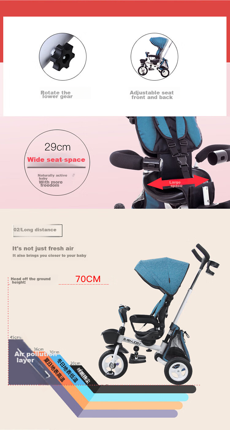 BABYJOEY Children's Tricycle, Foldable Baby Bike for Ages 1-5, Kids' Bicycle TT59, Princess Pink, Baby Gift 7