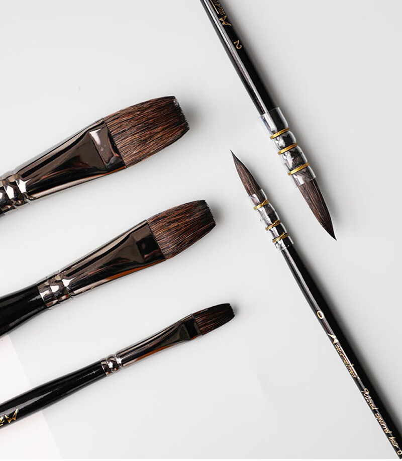 MAIRTINI Black Flat-Top Watercolor Brushes, Squirrel Hair Brushes for Acrylic Paint And Oil Painting, Set of 3 Combination Pack Q728 6