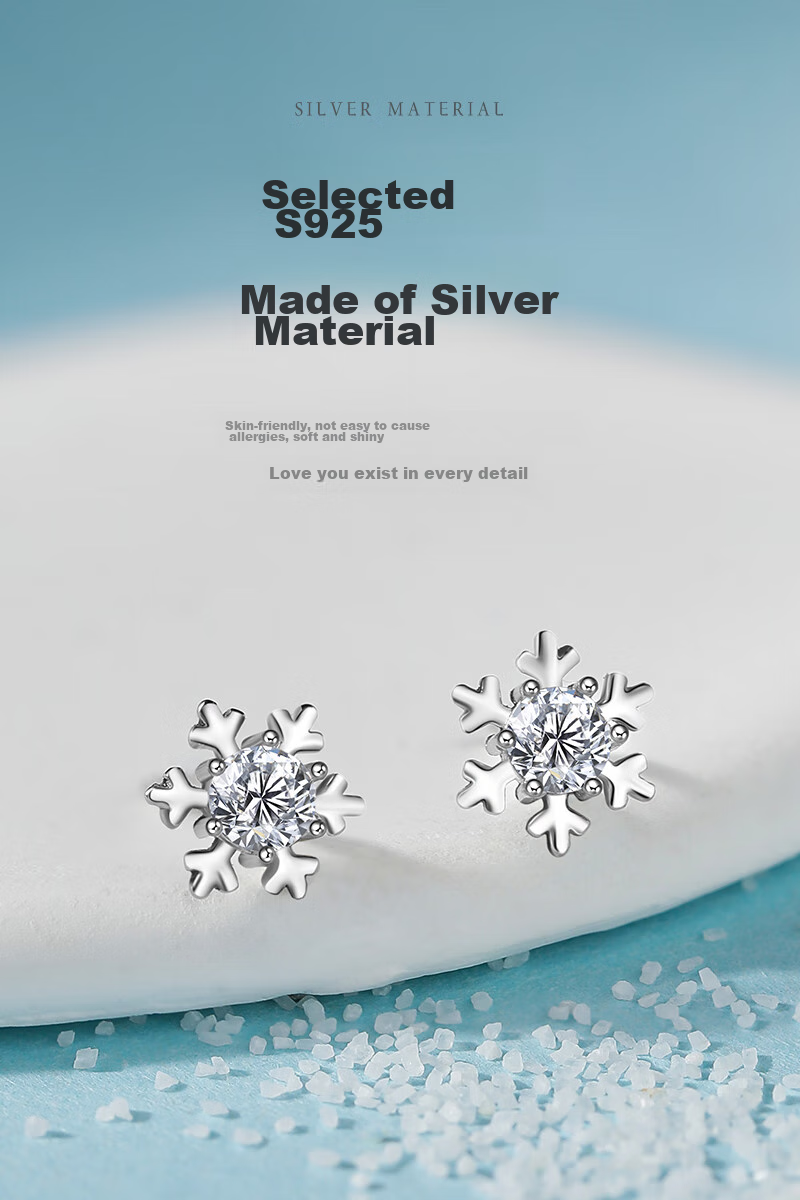 MANHE S925 Silver Stud Earrings for Women, Snowflake Earrings, New Style for 2026, Jewelry Gift for Wife's Birthday, Present for Female Friends 4