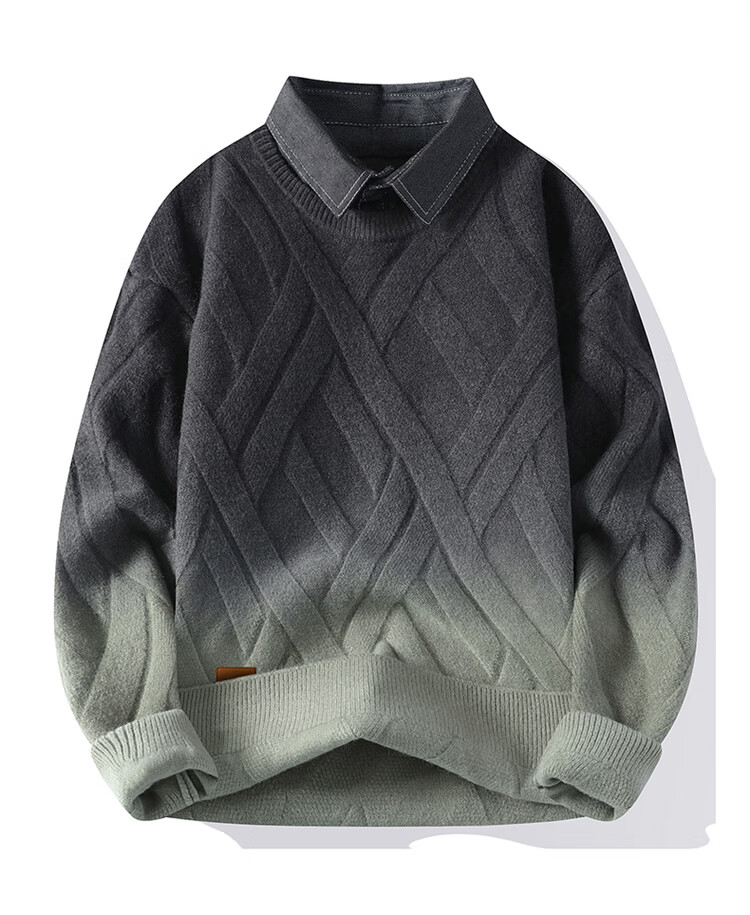 JEEP Men's Autumn Winter Sweater Shirt Collar Knitwear Warm Top Gray 3XL 1