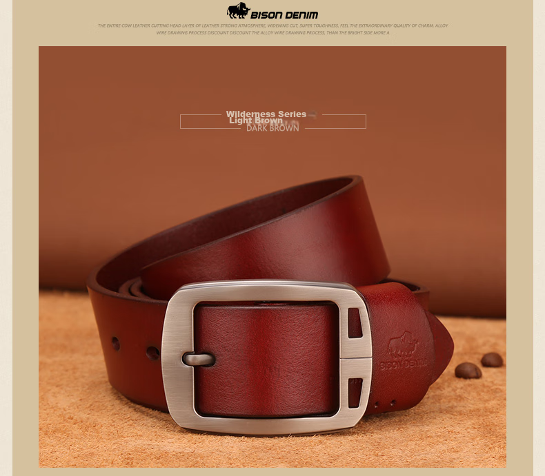 American Bison Men's Genuine Leather Belt Casual Vintage Cowhide Pin Buckle Waistband Birthday Gift for Boyfriend 16