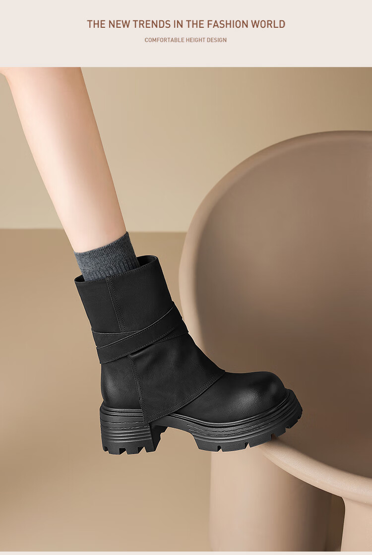 ZHR [Xu Ruohan Same Style] Women's Winter Thick-Soled Martin Boots Versatile Pant Leg Snow Boots KN261 Brown Size 35 9