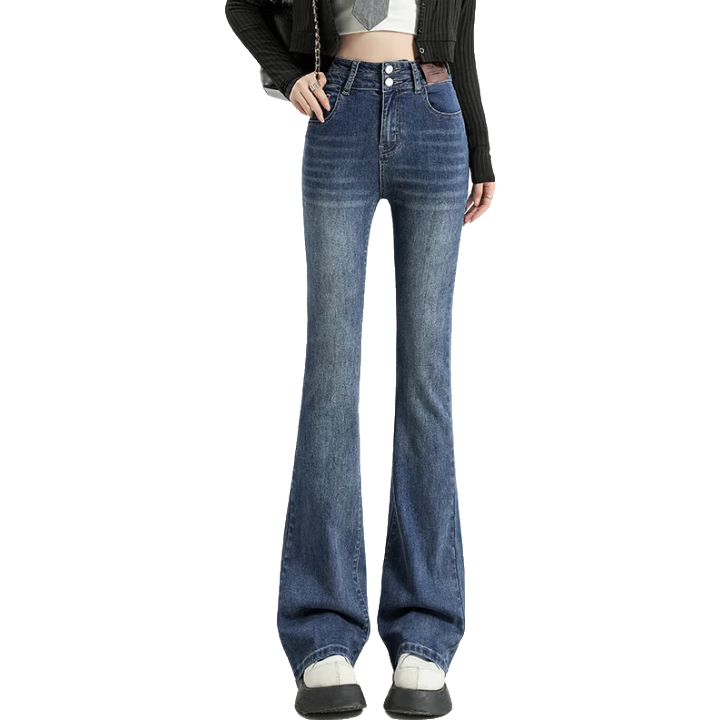Pierre Cardin Women's Jeans, Summer High-Waisted, Butt-Lifting, Casual Loose-Fitting, Height-Enhancing, Slimming, Slightly Flared Pants, Vintage Blue, Size M