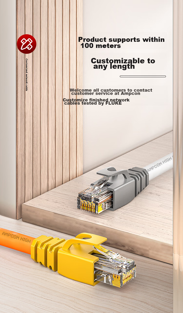 AMPCOM Cat6A Unshielded Ethernet Cable, 25 Meters, 10 Gigabit 8-Core Pure Copper 0.58mm Twisted Pair, Data Center Home Installation LSZH Flame-Retardant Network Cable AM182566 16
