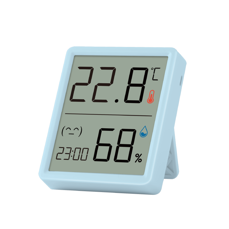 Deli Indoor Electronic Thermometer And Hygrometer, Wall-Mounted Or Desktop Display for Office, Home, Baby Room, Children's Office Supplies, Birthday Gift, with Time And Emotion Display LE517