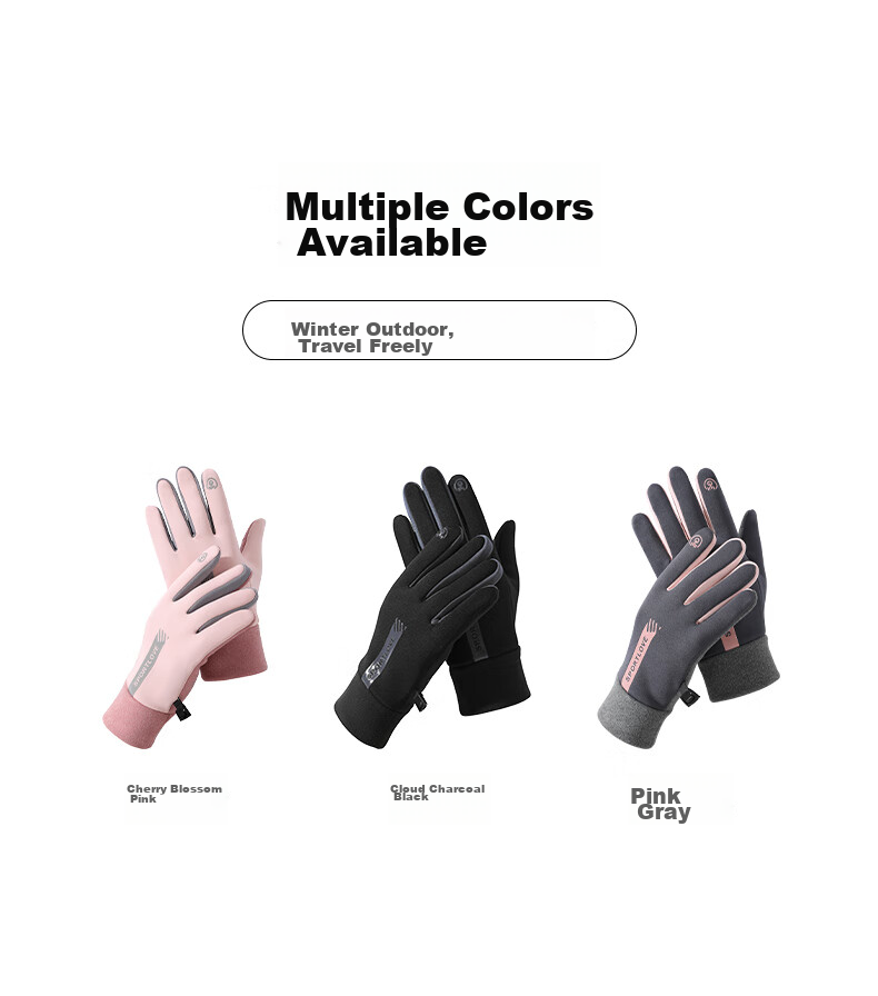 Nanjiren Women's Cycling Gloves, Winter Warm, Windproof, Cold-Resistant, Fleece-Lined, Touchscreen Compatible, Riding Gloves for Women N2E2X851682, Pink-Gray 12