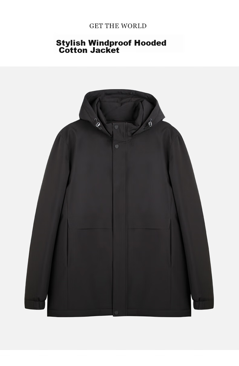 TRIES Men's Padded Jacket, Autumn And Winter Hooded Windproof Coat, Solid Color Fashionable Outerwear, Warm Outer Garment for Going Out 1