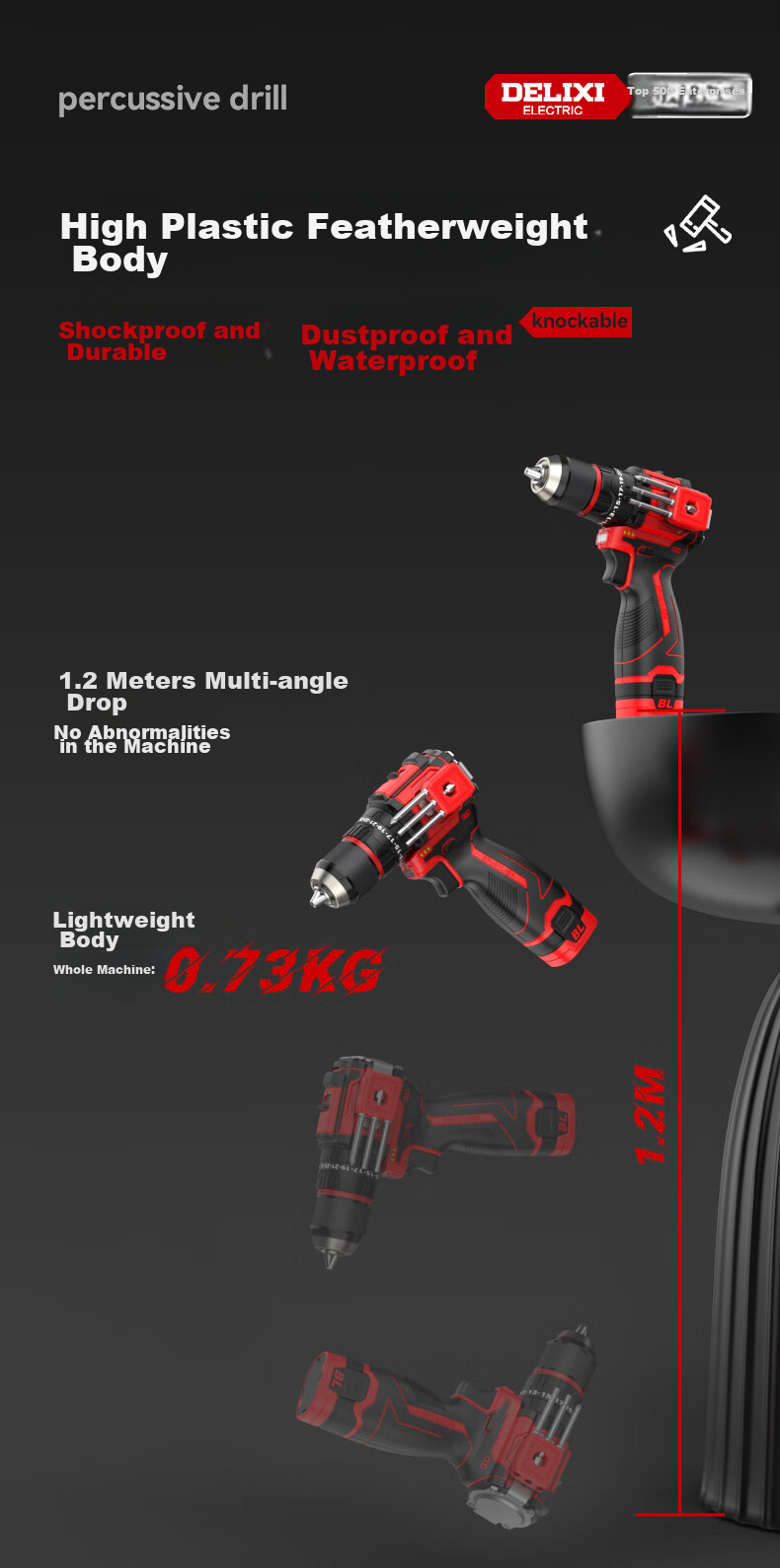 DELIXI ELECTRIC Electric Drill, Lithium Battery Drill, Electric Screwdriver, Household Rechargeable Hand Drill, Electric Screwdriver, Impact Drill, 4.0 Dual-Speed 15