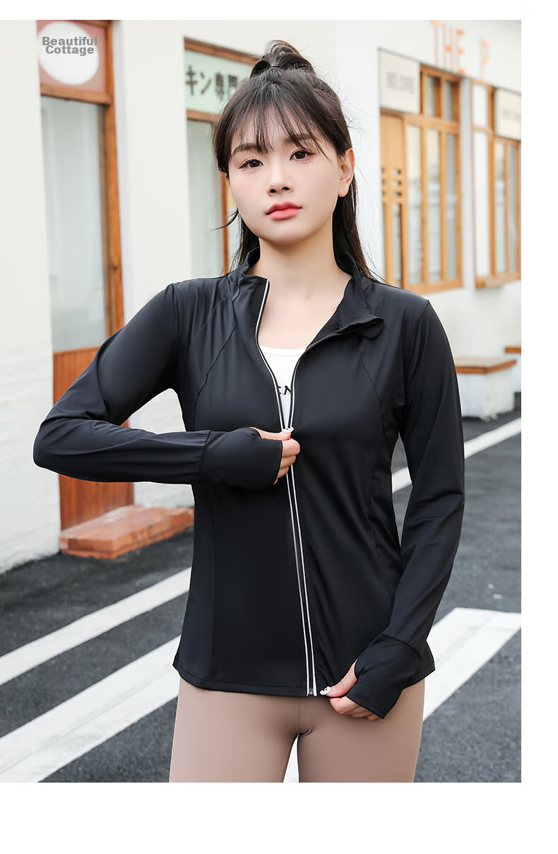 LangSha Ice Silk Sun Protection Clothing for Women, Summer 2024 Outdoor Sports Sun Protection Breathable Cool-Feeling Slim-Fit Cardigan Stand Collar Top Outerwear 15