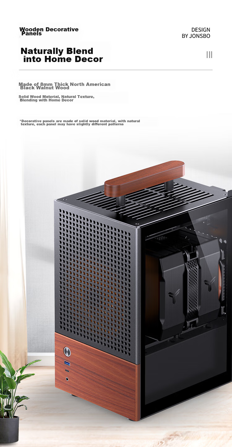 JONSBO T6 Black ITX Laptop Case (3mm Aluminum Alloy Shell, 8mm North American Black Walnut Wood, ITX Form Factor, Mini Size) 6