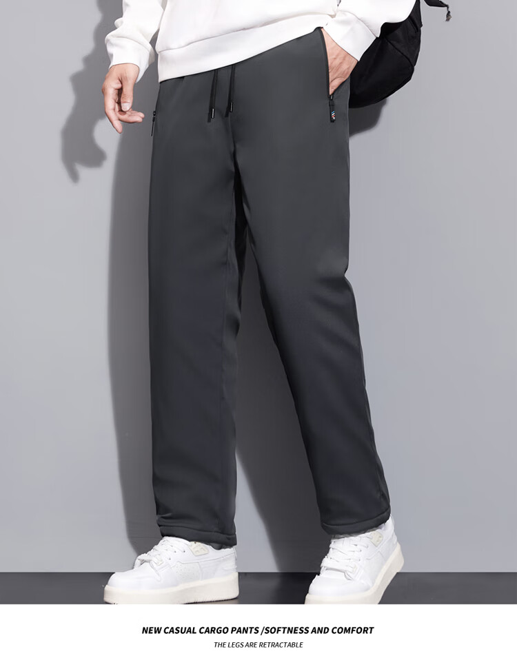 TUCANO Men's Cotton Pants Lamb Wool Fleece Thickened Graphene Warm Comfortable Casual Straight Leg Trousers Black 3XL 21