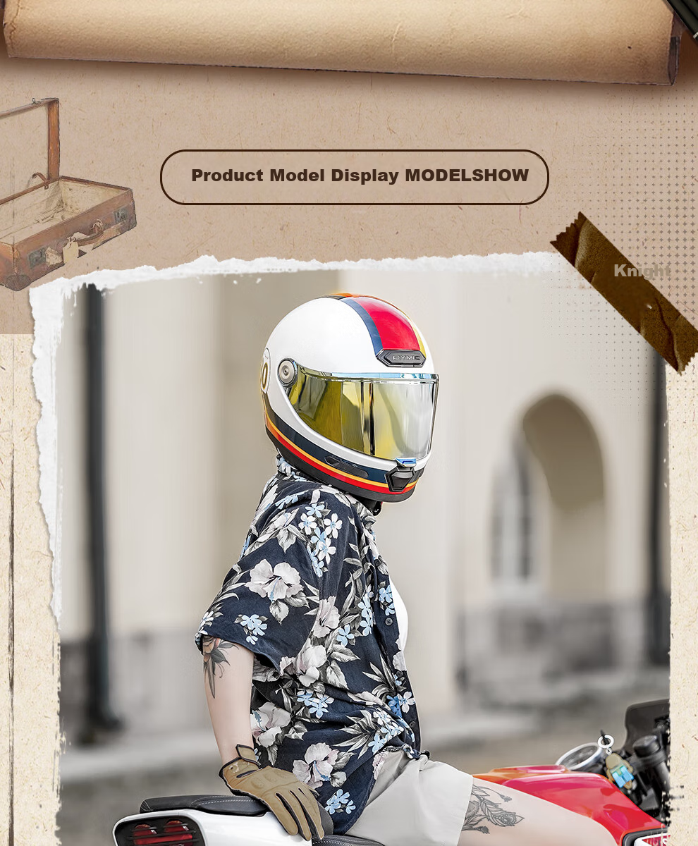 RYMIC Motorcycle Retro Full-Face Helmet, 3C Certified, for Men And Women, All-Season Riding Helmet, V80 Bright Moon White, 3XL 2