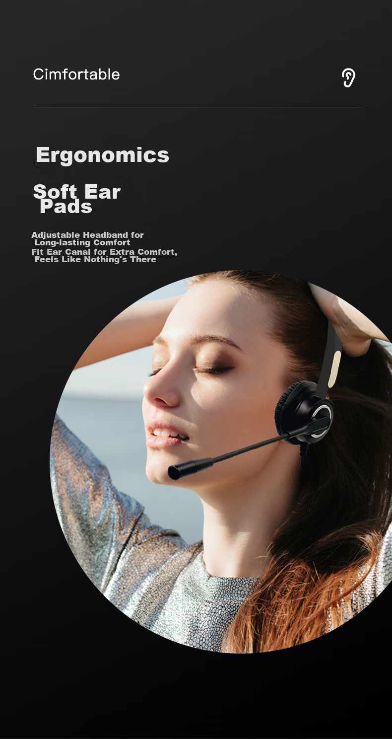 Yijiatong Single-Ear Headset Y500-RJ9 Crystal Connector, Over-Ear Headset/customer Service Headset/noise-Cancelling Headphones/sales Call Headset/business/education Direct Connection Telephone 6