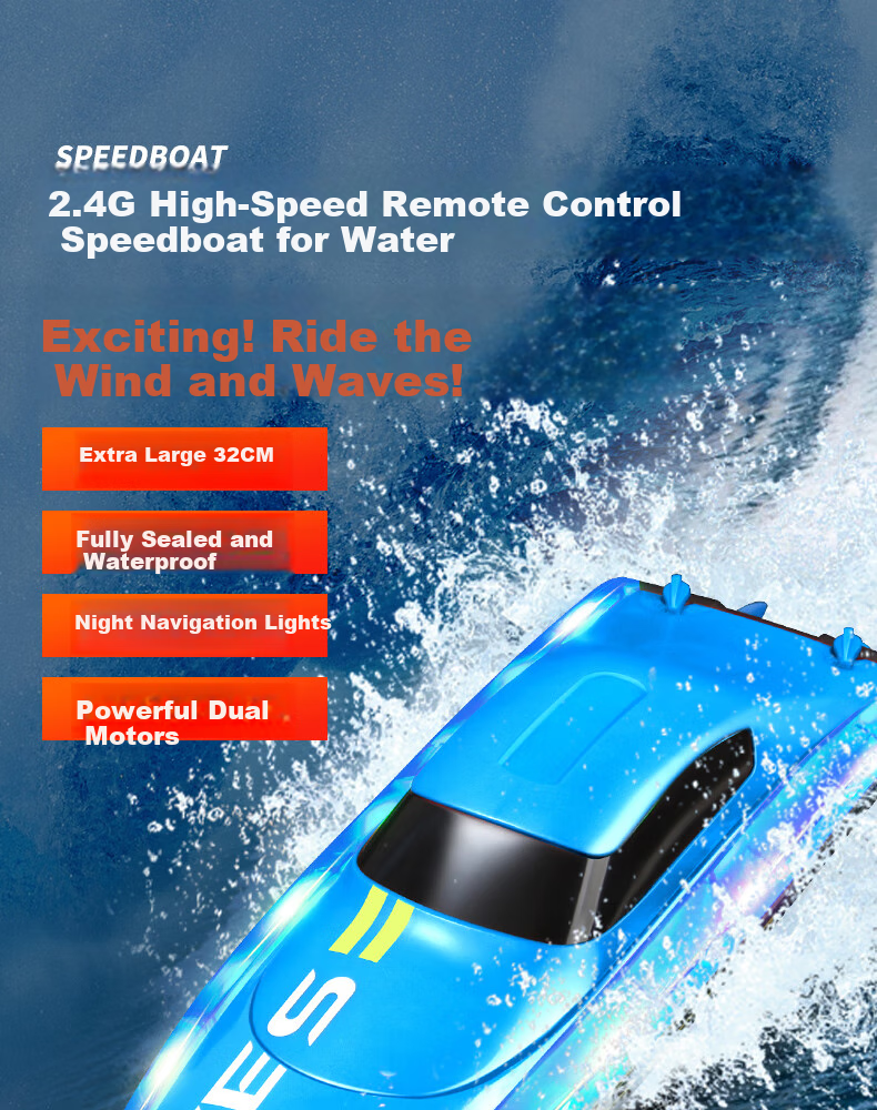 4DRC Remote Control Boat, High-Speed Speedboat, Electric Warship, Water Beach Outdoor Toy, Children's Cruise Ship, Birthday Gift for Young Boys 1