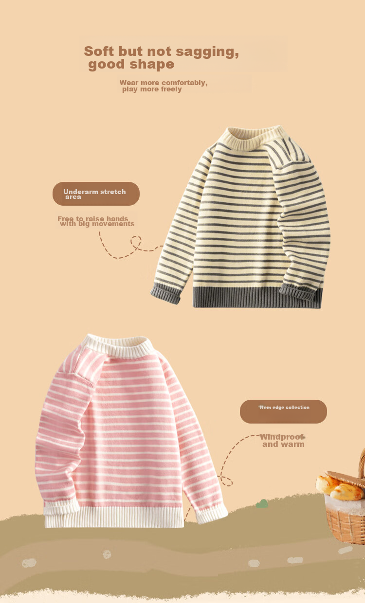 Baleno Children's Knitted Sweater, Autumn And Winter Style, for Older Kids, Korean-Style Striped Top, Boys And Girls Winter Wear, Warm Inner Layer Sweater 5
