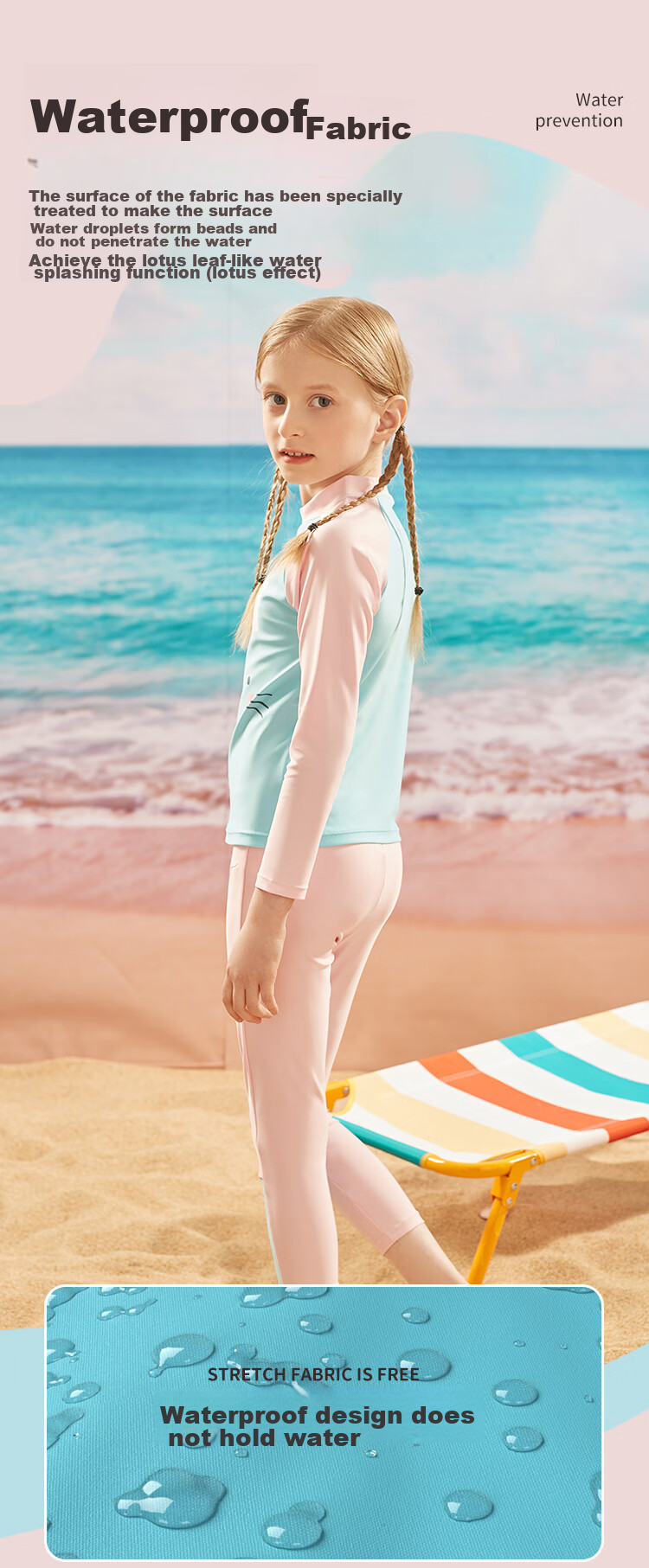MIZUNO Children's Swimsuit, Girls' Two-Piece Long-Sleeve Quick-Dry Professional Sports Surfing Suit, Hot Spring Swimming Trunks, G1402 Pink, Size 160 4