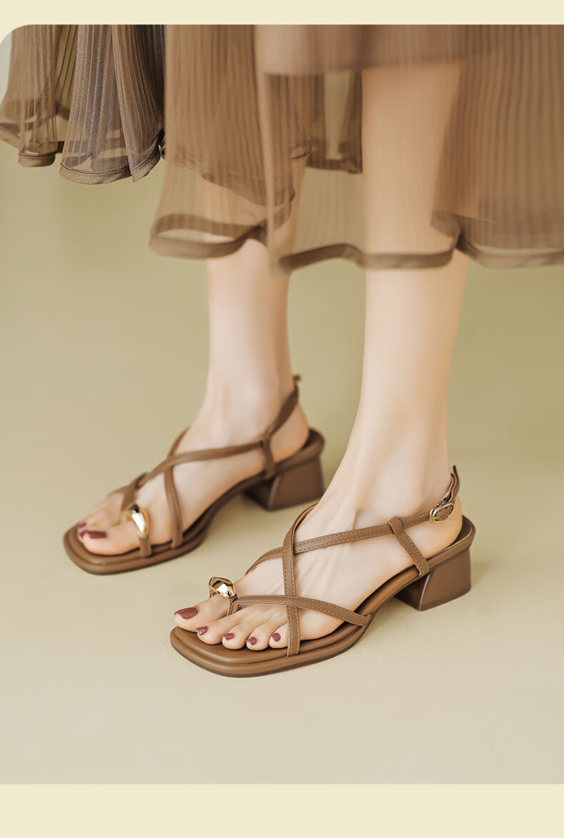 Daphne Elegant Strap Roman Sandals for Women, 2026 New Summer Style Versatile Thin Strap Thick Heel with Skirt, Fairy-Like Shoes 5