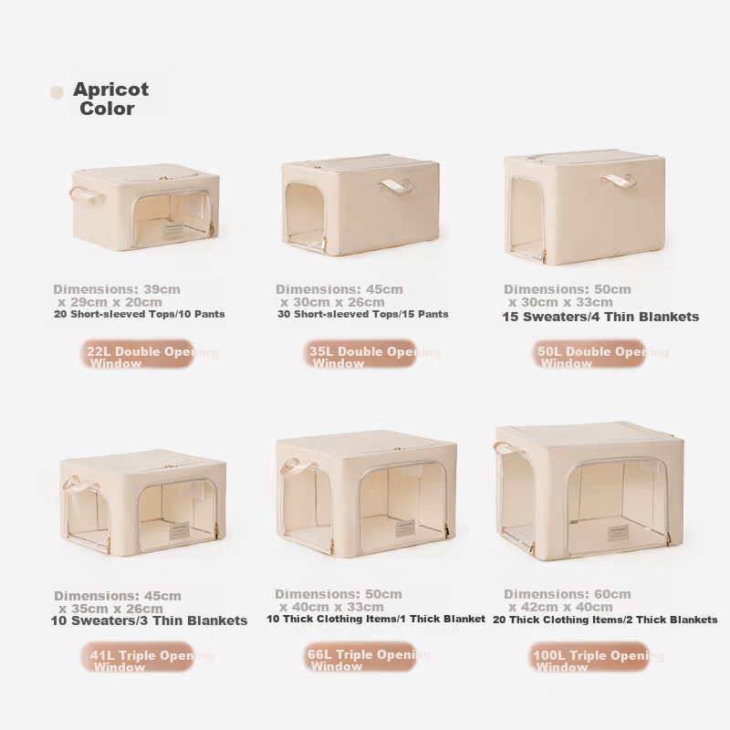EACHY Fabric Storage Box for Clothes, Quilts, And Toys - 66L Milk Apricot Color