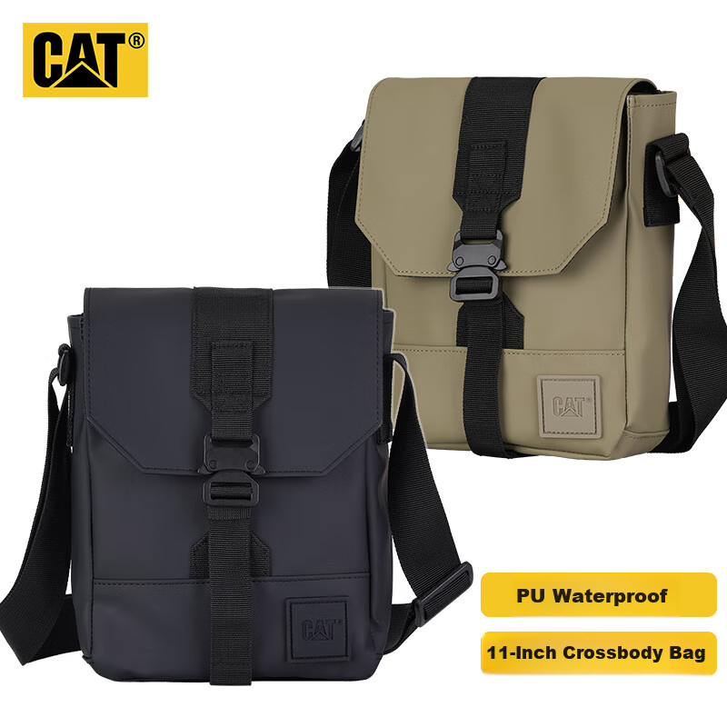 CAT Crossbody Bag, PU Casual Outdoor Messenger Bag, Sports Shoulder Bag, 11-Inch IPad Small Bag, Lightweight And Fashionable, Black, 84515