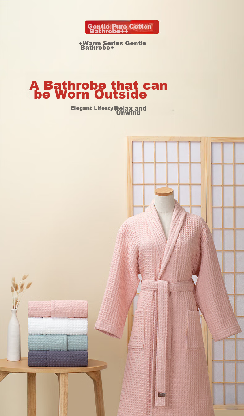 HOYO Japanese High-Quality Cotton A-Class Premium Bathrobe for Men And Women, Breathable And Absorbent Sleepwear, Blue Ink, Size M 3