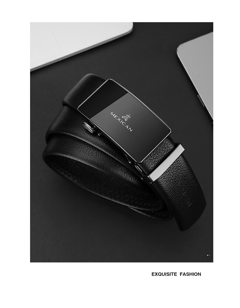 MEXICAN Men's Leather Belt with Automatic Buckle, Genuine Top-Grain Cowhide Business Waistband Casual Trouser Belt Birthday Gift for Men And Fathers 18
