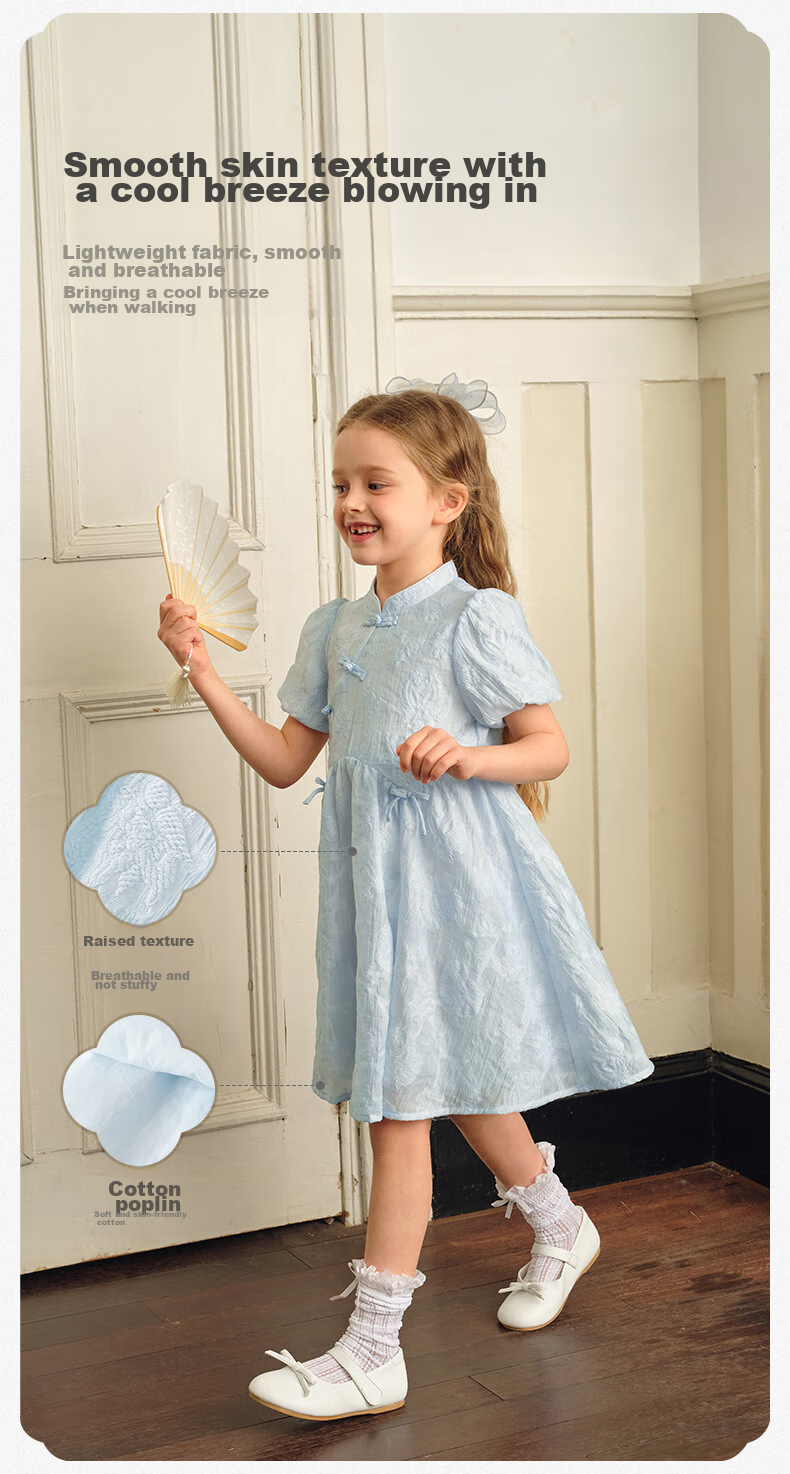 DAVE & BELLA Girls' Dress, Children's Summer Dress, Chinese Style Hanfu Dress, Big Girl Princess Dress 3