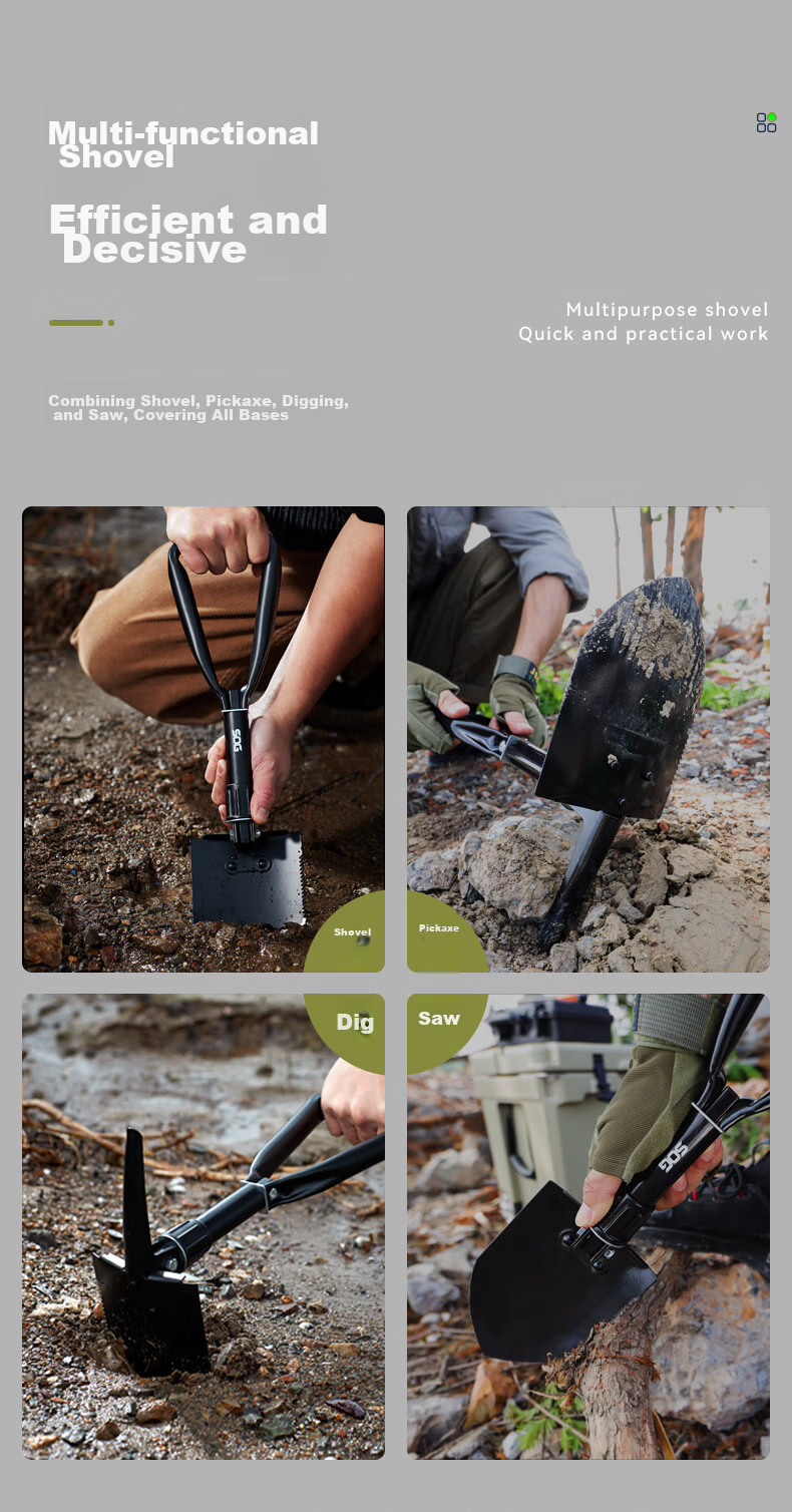 SOG F08N Multifunctional Military Shovel, Outdoor Folding Camping Spade, Car-Mounted Iron Shovel, Military Entrenching Tool, High Carbon Steel, Thickened 1