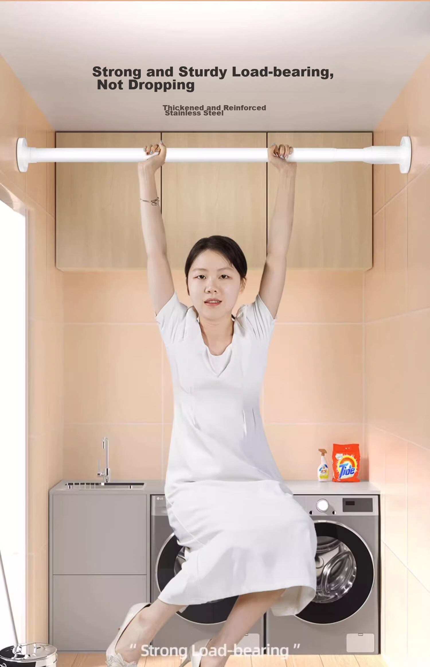 YOUQIN Retractable Clothes Drying Rod, No Drilling Required, Balcony Clothes Rack Support Rod, Wardrobe Hanging Rod, Single Rod for Home Use, Curtain Rod 3