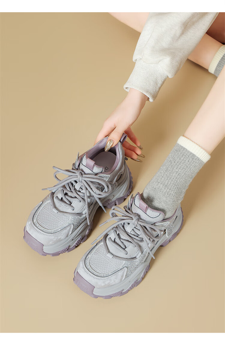 DAPHNE Women's 2025 Autumn Winter New Thick Sole Height Increasing Casual Dad Sneakers Sports Shoes Purple (Fleece Lined) Size 34 4