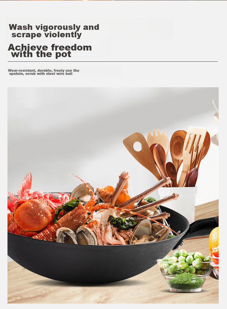 Wang Yuan Ji Cast Iron Frying Pan 36cm Non-Stick Nitride Iron Wok for Gas Stove Household Cooking 3