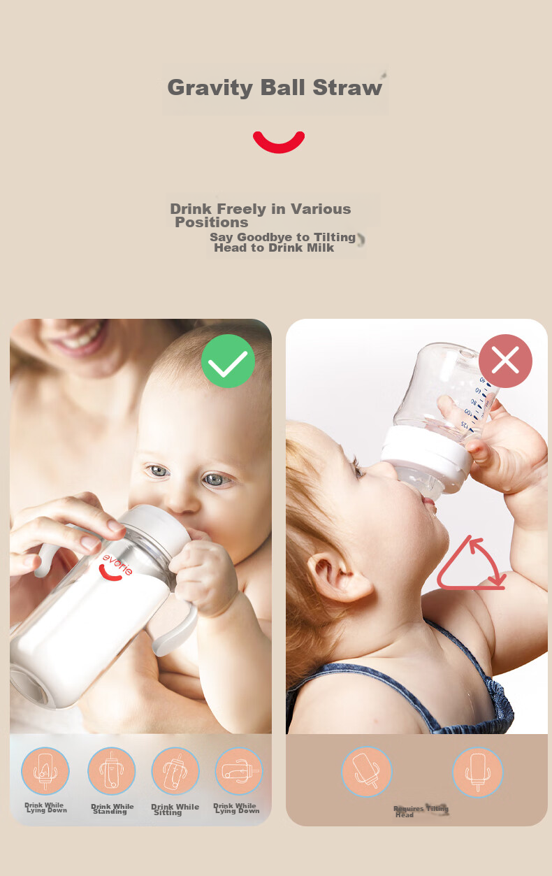 Evorie Wide-Neck Tritan Baby Bottle, Anti-Drop Milk Bottle for Toddlers over One Year Old, Gradual Weaning Bottle 7