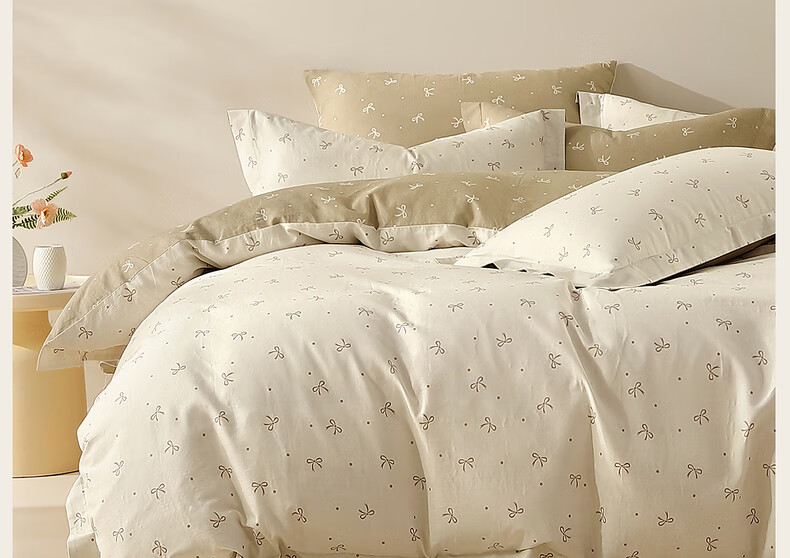 Mercury Home Textiles 4-Piece Bedding Set 100% Cotton Double-Layer Gauze Class A Breathable Duvet Cover and Pillowcase Dormitory Spring Autumn Double Bed Set 150cm×200cm 2
