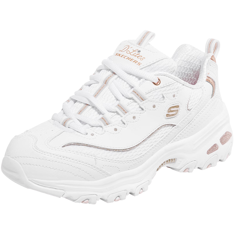 Skechers Women's Shoes, Thick-Soled Height-Increasing Dad Shoes, Versatile Casual Shoes, Wear-Resistant Breathable Sneakers for Women, WTRG White/gold, Size 38