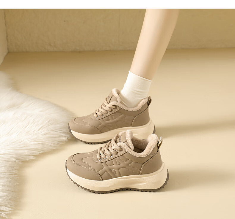 CARTELO Women's Winter Fleece-Lined Dad Sneakers Warm Boots Casual Sports Cotton Shoes 1660 Black Size 37 11